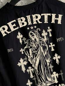Manfinity ZONE917 Street Style Short Gothic Jesus Shepherd Cross Graffiti Print Black Tank Top - Black - View 2