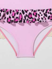 SHEIN Traje De Baño De Una Pieza Con Estampado De Leopardo Con Volantes Y Dibujos Animados Para Chicas Jóvenes - Rosa - Ver 4