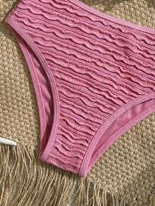 SHEIN Bộ đồ bơi tankini cổ yếm dệt jacquard dành cho bé gái tuổi teen - Hồng - Xem 7