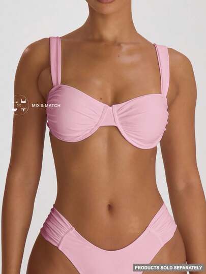 Musera Resort Reggiseno a fascia con spalline imbottite e arricciature, costume da bagno per vacanze estive, viaggi, spiaggia, addio al nubilato, matrimonio, colore unito, essenziale per resort