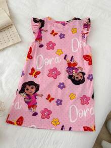 DORA | SHEIN DORA 女童圆领短袖可爱印花夏季睡衣 - 粉色 - 查看 2