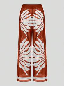 Swim Oasis Conjunto de traje de baño de una pieza con fruncido de patchwork y pantalones de pierna ancha para mujer, adecuado para vacaciones en la playa, fiesta en la piscina, fiesta en la - Burdeos - Ver 5