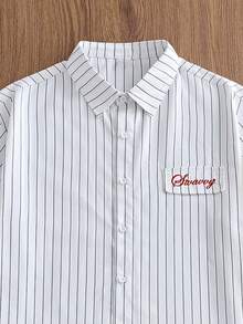 Manfinity Unisex Men's Casual Daily Commute Letter Embroidery Striped Print Short Sleeve Shirt, Summer - White - View 4