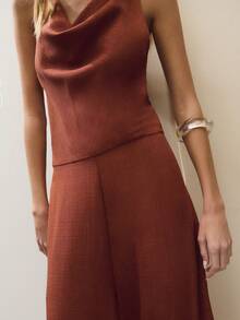 Nöista Rust Brown Halter Jumpsuit With Wide-Leg Fit For Vacation, Dinner Dates And Occasions. - Rust Brown - View 5