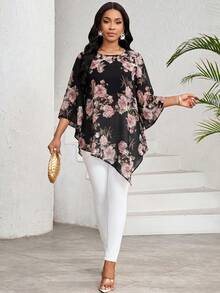 SHEIN Lady 女士印花宽松优雅夏季衬衫 - 彩色 - 查看 5