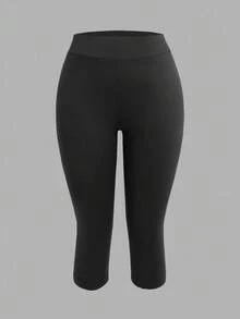 SHEIN EZwear 2条装女士95%棉黑色七分紧身休闲打底裤，适合夏季穿着 - 彩色 - 查看 9