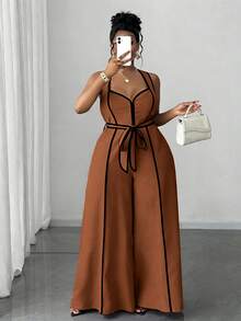 Maweii Plus Size Sexy Off-The-Shoulder Bow Jumpsuit - Brown - View 1
