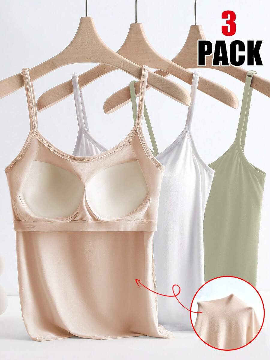 Lyxana 3pcs/Set Anti-Flashing Camisole With Built-In Padded Bra, Comfortable - Multicolor - View 1