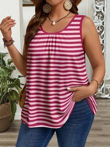 EMERY ROSE Plus Size Women Casual Striped Print Sleeveless Tank Top - Multicolor - View 1