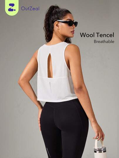 OutZeal Gym Top Women Sports White Tank Summer Workout Running Tencel Wool Blend Quick-Drying Active Tops