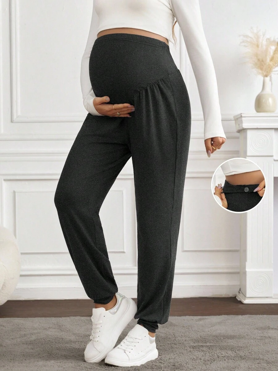 SHEIN Adjustable Casual Long Maternity Pants - Black and White - View 1