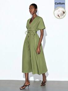 Robe longue fluide à volants smockés et motif floral d'été MAIJA - Vert - Voir 4