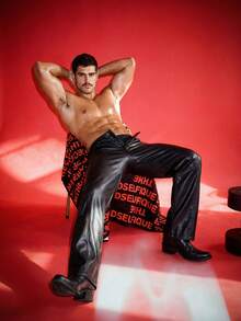 DSELFIQUE Herren einfarbige PU-Leder Straight Leg Hose, Pendler-Stil schwarze Lederhose Herren, Schwarze Hose Herren - Schwarz - Übersicht 5