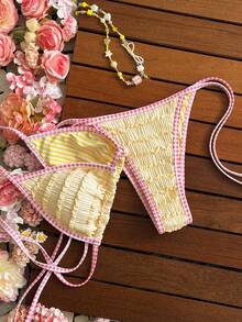 SHEIN Swim Vcay 2026新款春夏女士两件式泳衣，随机印花特殊面料沙滩度假优雅休闲泳装套装 - 彩色 - 查看 4