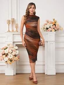 Ellevyn Plus Size Summer Fashion Tie-Dye Print Sleeveless Fitted Dress - Multicolor - View 4