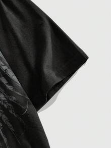 ROMWE MEN Goth Men's Printed Loose Fit Short Sleeve T-Shirt - Black - View 2