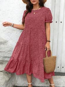 Ceyna Plus Leopard Print Ruffle Hem Dress For Summer Maxi Women Outfit - Red - View 4