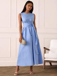 Lilora Women's Elegant Sleeveless Long Embroidered Dress - Aqua Blue - View 2
