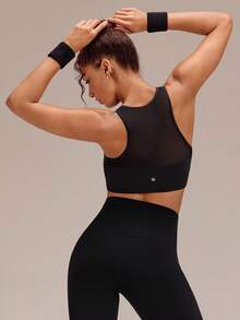 GLOWMODE FeatherFit™-Sculpt FlowFit Breathable Sweat-Wicking Stretchy Mesh Back Adjustable Crop Front Closure Sports Bra Running Workout Gym - Black - View 7