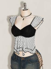 ICON Top tipo camiseta sin mangas para mujer con fruncido delantero, ajuste ceñido, insertos de malla sexy y recorte en la espalda, ideal para uso casual en la playa o de vacaciones - Blanco y Negro - Ver 4