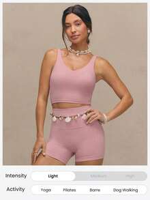 GLOWMODE FeatherFit™ U Back Cropped Active Tank Top Low Impact Yoga Daily  Spring Summer - Rusty Rose - View 6