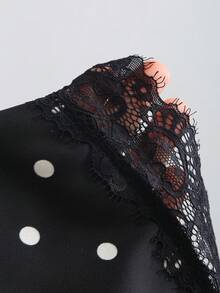 SHEIN PETITE Chân váy midi ren chấm bi thanh lịch dành cho nữ mùa hè - màu đen - Xem 6