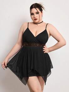 ROMWE Hippie Áo hai dây và áo tank top cỡ lớn dành cho nữ, kiểu dáng mùa hè Bohemian, phối hạt cườm, vạt lưới bất đối xứng, cổ chữ V sâu. - màu đen - Xem 5