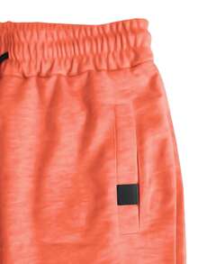 Manfinity Homme Quần short nam màu trơn, kiểu dáng thường ngày. - trái cam - Xem 3