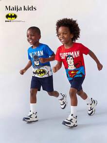 Maija Kids SUPERMAN X SHEIN Maija Kids Bộ 2 áo thun ngắn tay cổ tròn chất liệu mềm mại họa tiết siêu anh hùng dành cho bé trai. - Nhiều màu - Xem 3