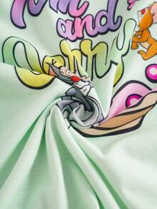 TOM & JERRY X SHEIN 2 Stücke/Set Baby Mädchen lässig Cartoon Muster Rundhals Kurzarm T-Shirt und Allover Muster Shorts Set - Verschiedenfarbig - Übersicht 6