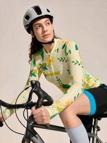 Exploreva Jersey Sepeda Wanita Lengan Panjang Motif Bunga Kecil - Kuning muda - View 3