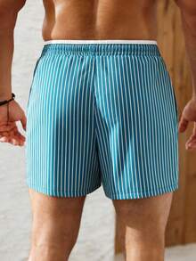 Palasendo Quần short đi biển nam casual kẻ sọc, cạp chun dây rút có túi, phong cách nghỉ dưỡng - Nhiều màu - Xem 2