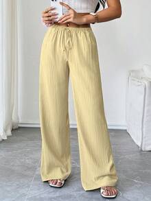 SHEIN PETITE Pantalones casuales de unicolor para mujer - Amarillo - Ver 4
