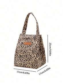 Brown Leopard Print Insulated Lunch Bag - Reusable Waterproof Thermal Tote With Pocket For Work, School, Picnic | Food Temperature Control | Portable Office Essentials - Brown - View 9