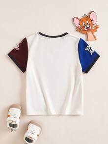 TOM & JERRY X SHEIN Áo thun tay ngắn cổ tròn in hình hoạt hình bé trai, kiểu dáng thường ngày. - Xám - Xem 2