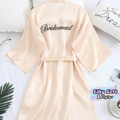 1PC Ladies Spring Summer Wedding Bridesmaid Pajamas Champagne Robe Bridal Loungewear Bride Dress Girls Party Embroidered Bathrobe Wedding Party Supplies Outdoor Wedding Vacation Party Items Spring Home Bathroom Decor