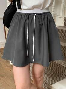 DAZY Patchwork Contrast Color Drawstring Waist Casual Sporty Skirt Shorts Summer Back-To-School Wear For Women School Grey - Grey - View 1