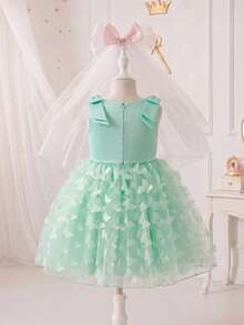 Glamorique Kids 女童绿色露肩蝴蝶结上衣和蝴蝶网纱裙选美正式礼服 - 綠色 - 查看 3