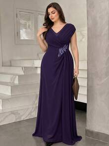 Modelyn Elegant Party Rhinestone & Pearl Embellished Plus Size Mother Of The Bride Dress Wedding - Purple - View 6