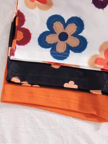 SHEIN Playful Pals 3件組少女夏季2025新款花卉印花與純色連身褲，簡約時尚度假風 - 彩色 - 查看 5
