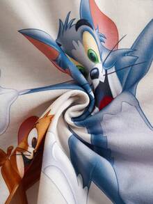 TOM & JERRY X SHEIN Áo thun tay ngắn cổ tròn in hình hoạt hình bé trai, kiểu dáng thường ngày. - Xám - Xem 4