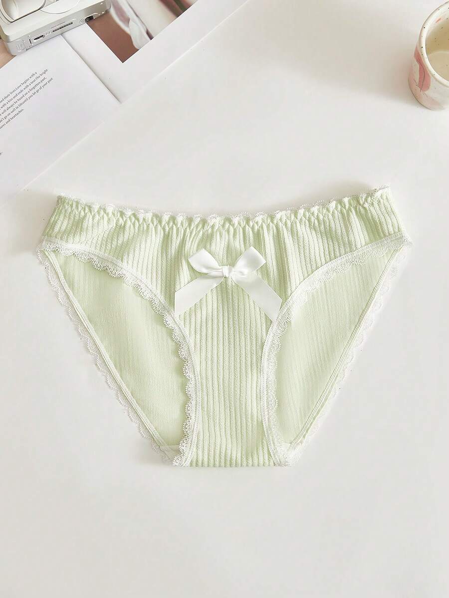 SHEIN Women's Contrast Lace Bow Decor Panties - Multicolor - View 1