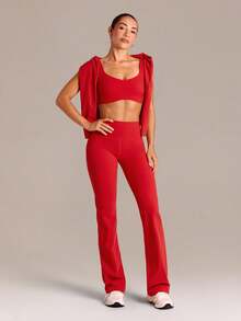GLOWMODE Quần dài 31" FeatherFit™-Sculpt Lift & Flow Flare ôm sát nâng mông với đường may định hình và túi hộp phía sau, thích hợp cho tập luyện cường độ trung bình, chạy bộ, thể dục, tập gym và thể hình. - Đỏ - Xem 8
