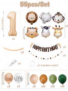 MINKOJA MINKOJA 55 piezas Conjunto de globos de animales, globo de número de 32 pulgadas de color marrón café retro, globo de aluminio de animales de safari caramelo para decoraciones de fiesta de cumpleaños de animales, decoración de globos para vacaciones de verano, baby shower - Ver 10