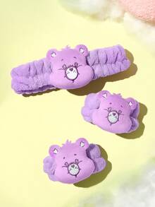 SHEIN X Care Bears 1 băng đô mềm thấm hút, 2 băng đeo cổ tay, thoải mái và tiện lợi khi rửa mặt và tắm. - Màu tím - Xem 4