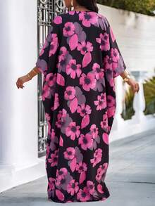 SHEIN Lady 大码女士优雅印花长裙 - 彩色 - 查看 2