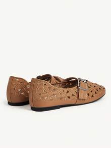CUCCOO CHICEST Giày bệt nữ thoải mái, thêu rỗng, có khóa cài. - màu nâu - Xem 5