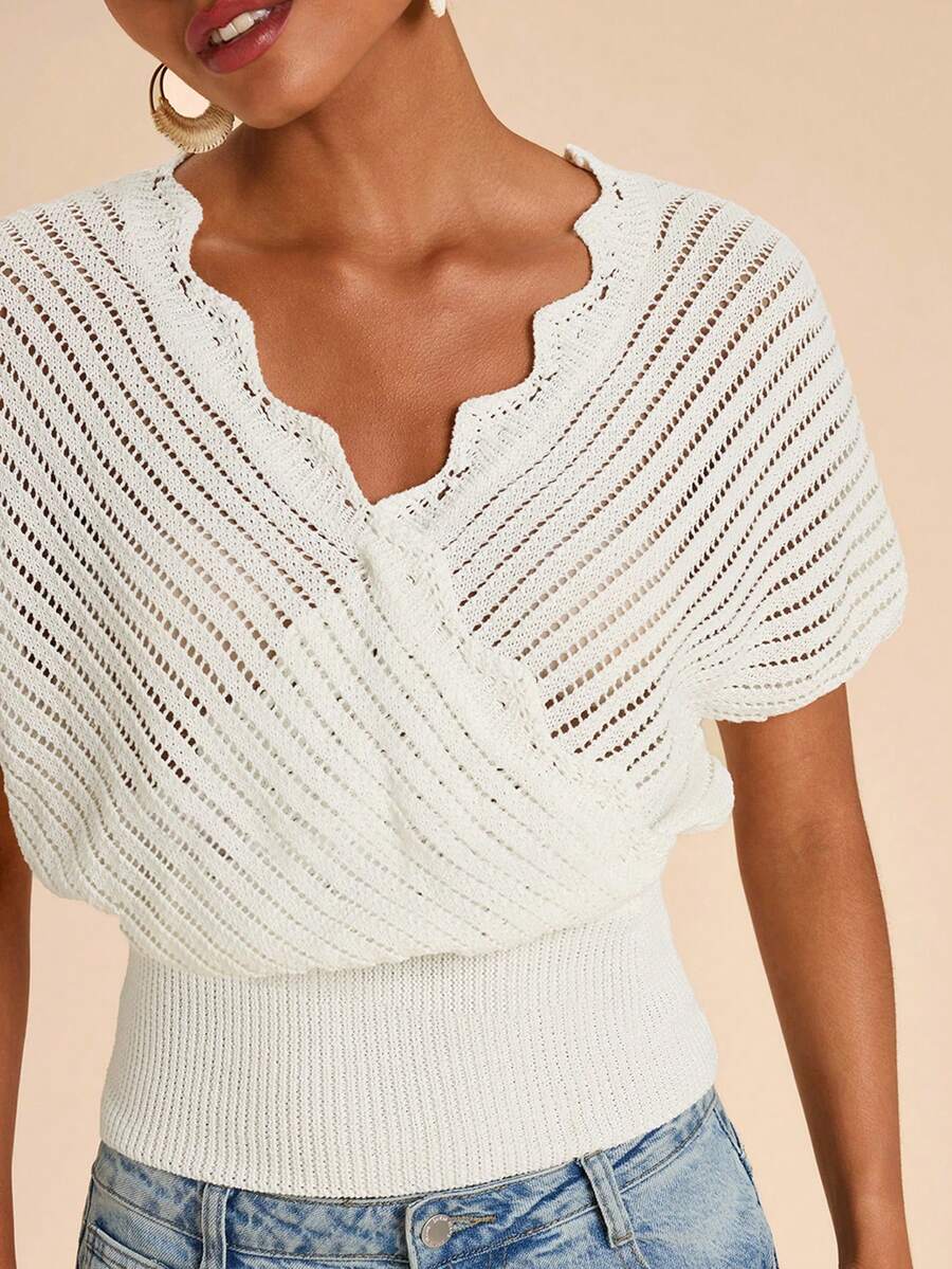 SHEIN TRVLCHIC Women's Fashion V-Neck Knitted H-Shape Top - White - View 1