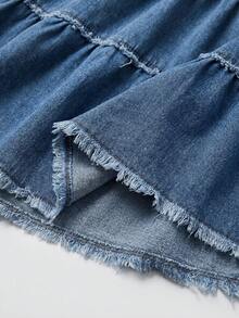 EMERY ROSE Mature Denim 女士毛边单排扣休闲无袖牛仔衬衫裙 - 藍色 - 查看 5