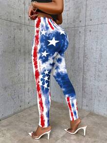BamGleam Quần legging nữ in họa tiết cờ Mỹ nhuộm màu tie-dye mùa xuân/hè - Phong cách đường phố, trang phục công sở thường ngày, trang phục dự tiệc và lễ hội, và là chiếc quần thoải mái để dạo phố. - Nhiều màu - Xem 2